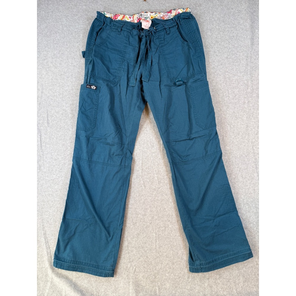 Koi Size M Lindsey Cargo Scrub Pants Teal Blue Cotton Blend Utility Pocket